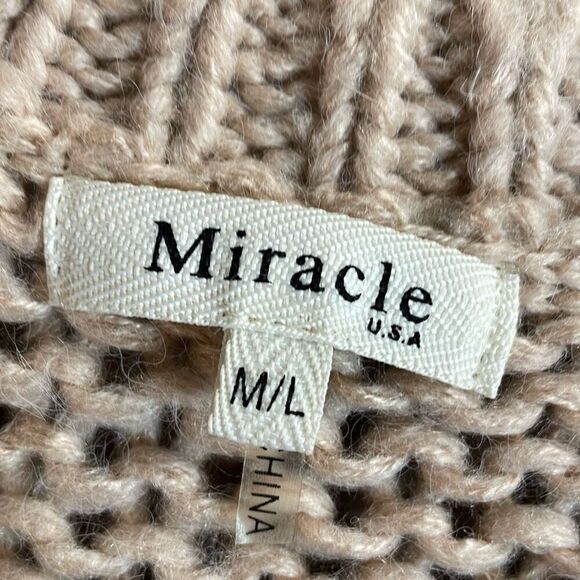 MIRACLE STRIPED ROUND NECK BUBBLE SLEEVE OVERSIZED CABLE KNIT SWEATER SZ M/L - Picture 4 of 9